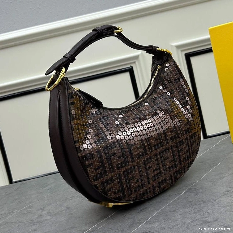 Cheap HOT Fabric Small Brown Sequins FF In Fendigraphy Bag with Hobo Fendi Motif 0813